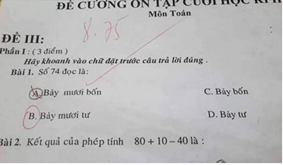 Tranh cãi quanh bài toán lớp 1 “bảy mươi bốn” hay “bảy mươi tư”