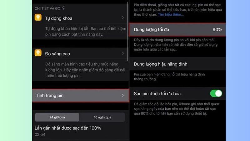 Dung lượng tối đa pin trên iPhone