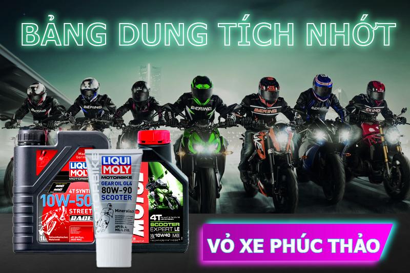 BẢNG DUNG TÍCH NHỚT CHO TỪNG LOẠI XE MÁY