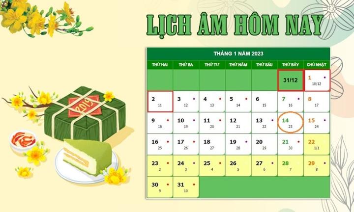 Lịch âm 14/1 - Tra cứu lịch âm hôm nay thứ 7 ngày 14/1/2023 - 1