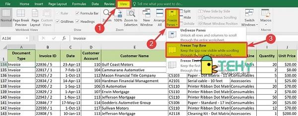 Cách giữ tiêu đề trong Excel 2007 về sau với chức năng Freeze Panes 