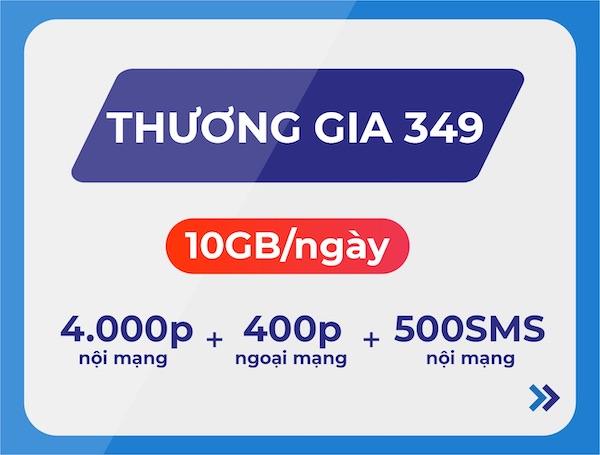 gói cước TG349 bạn sẽ có ngay 500 tin nhắn nội mạng, 10GB Data/ngày